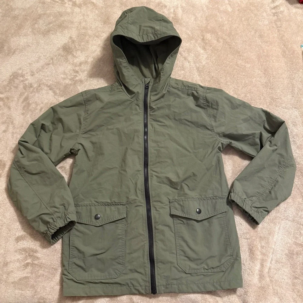 Old Navy Boys XL 14-16 Green Water-Resistant Hooded Zip Up Jacket Utility Pocket